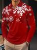 Long Sleeve Polo, Christmas Santa Reindeer Print, Festive Casual Top