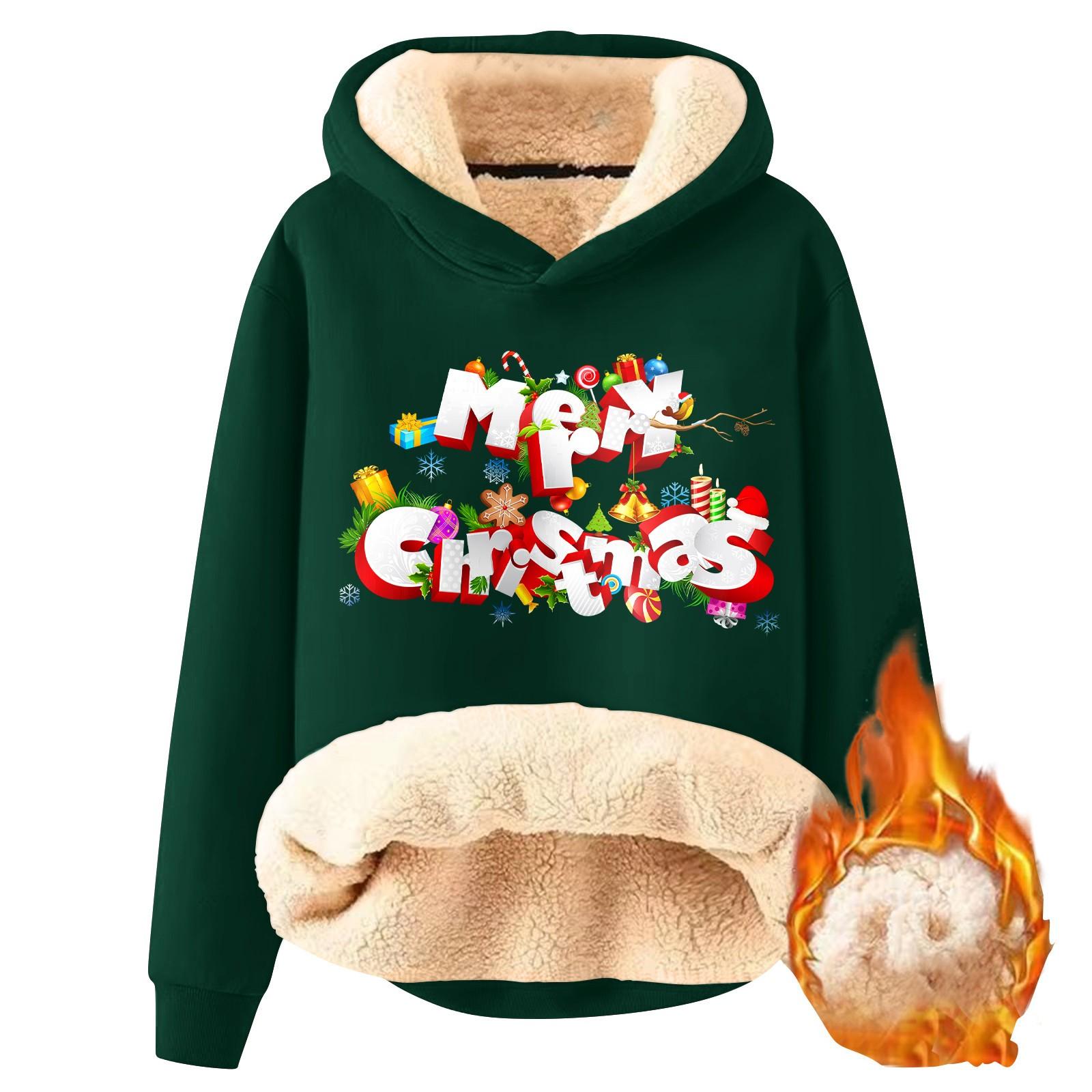 

Женская модная утепленная толстовка с капюшоном и рождественским принтом M