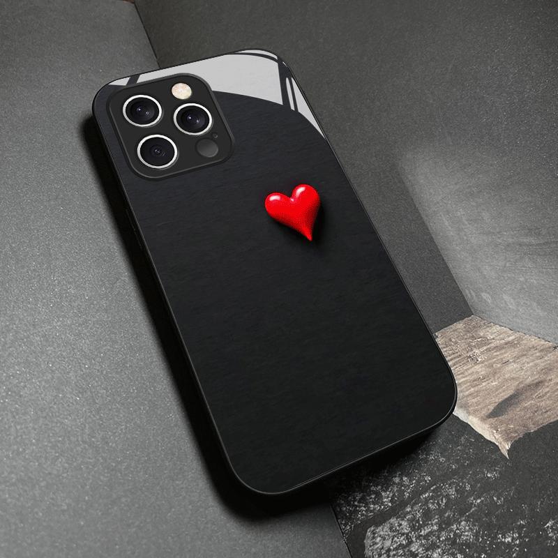 Black background and small red heart glass phone case suitable for iPhone 17 16 15 14 13 12 11Pro Max Plus shockproof back cover