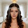Hair Chain Adjustable Size Women Indian Headwear Multi-Layered Rhinestone Tiara with Golden Tassels Sparkling Rhinestones Headpiece