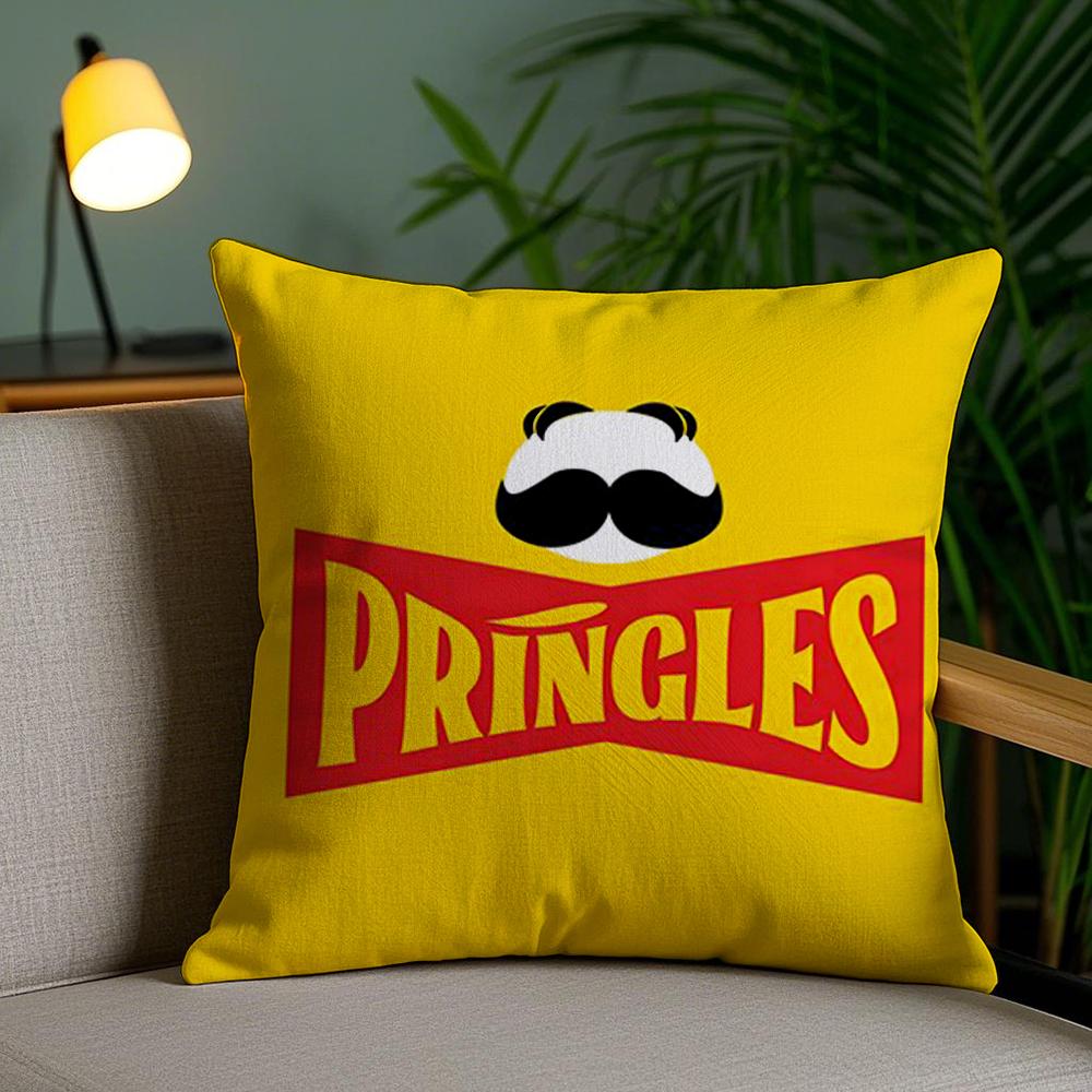 Classic P-Pringles Cushion Cover Plush Fabric Soft Double-Sided Printed Sofa Pillow Case Colorfast Home Decor Gift