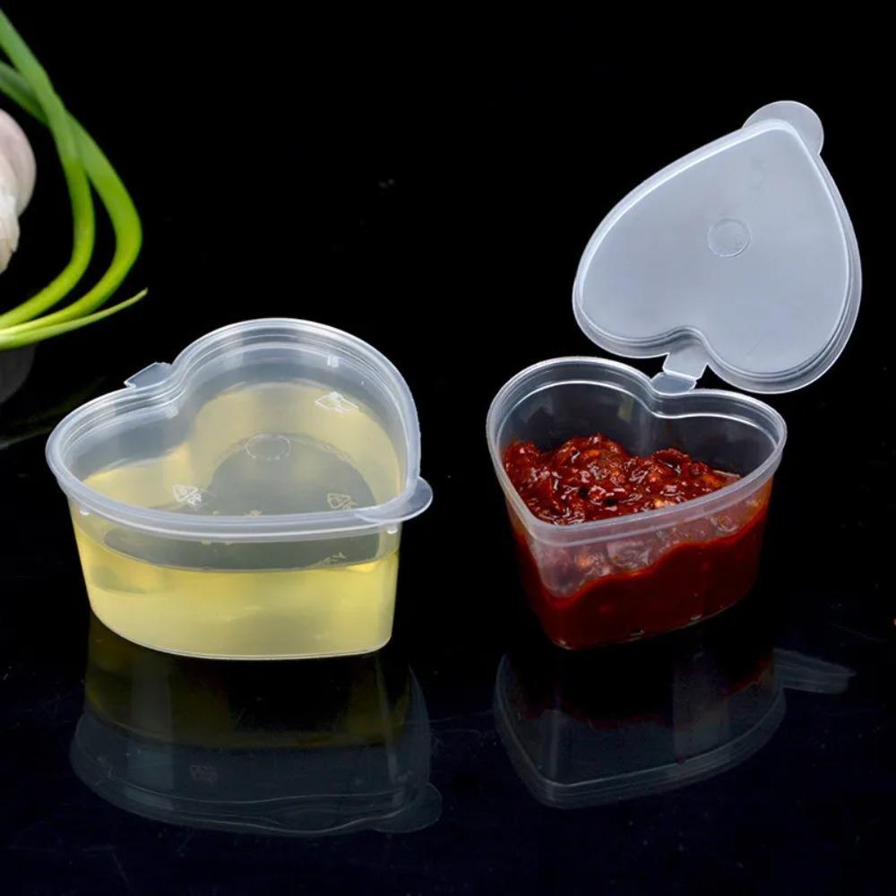20pcs Transparent Love Shape Seasoning Box with Hinged Lids Pigment Paint Box Takeout Package