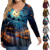 Damen Plus Size Langarm V-Ausschnitt Bluse mit Halloween-Print