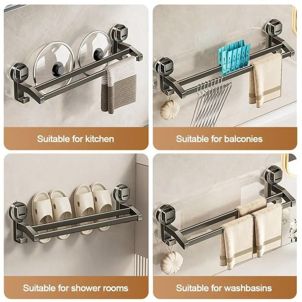 30/40/50CM Suction Cup Towel Rack Grey Bathroom Organizer Rustproof Wall Mounted Rack  Balcony