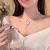 Fashionable Long Butterfly Pearl Necklace Adjustable Drawstring Pendant Collarbone Chain Elegant Luxury Sweater Chain Jewelry