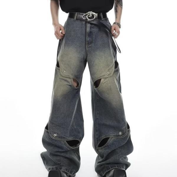 

Men s Casual Wide-Leg Button Design Jeans - Spring/Autumn Loose-Fit Straight Pants 3XL синій
