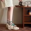 Ladies Autumn Winter Cotton Cute Cartoon Puppy Striped Curled Edge Double Mouth In Color Contrast Tube Socks