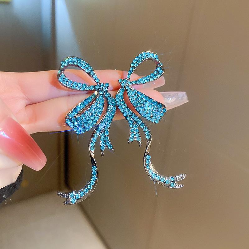 Ice quenched blue flower artificial crystal fringed earrings Cool wind temperament stud earrings Internet celebrity earrings