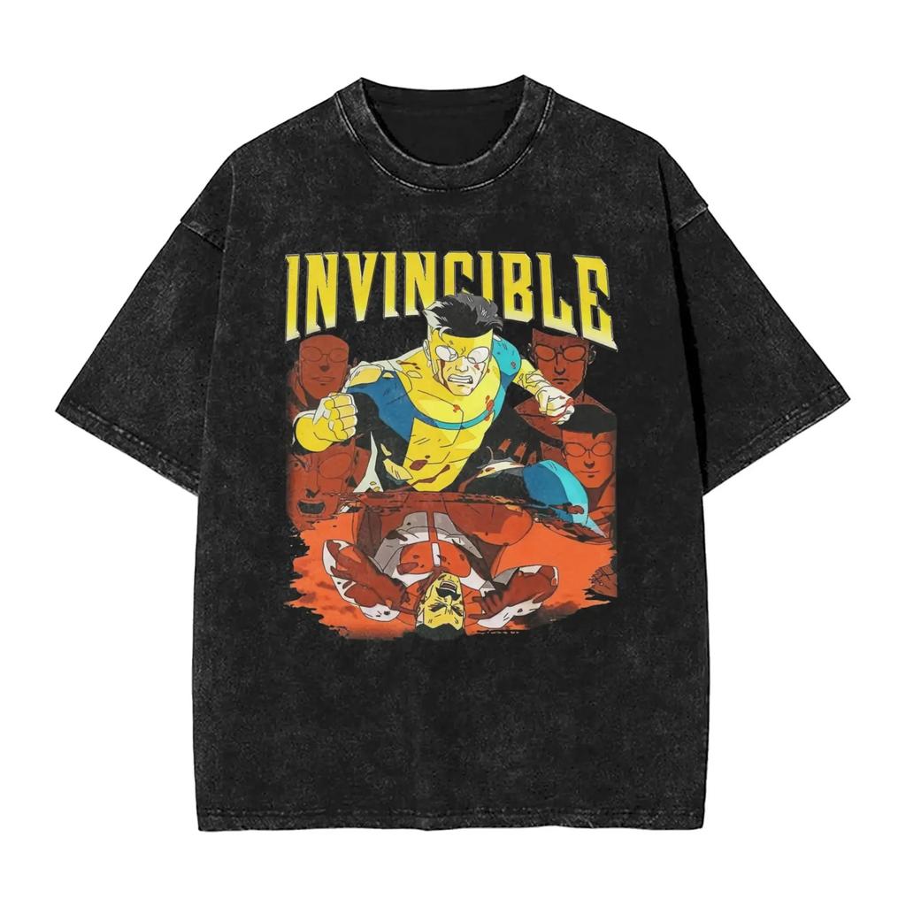 Hot Sale TV Series Anime Invincible Mark Grayson Graphic Print Tshirt Men Women Vintage Washed Cotton Oversized Summer New Tees