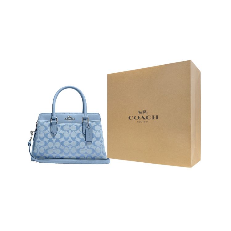 Coach Darcie 26 Classic Monogram Zip Closure Canvas And Leather Tote Shoulder Crossbody Bag Medium Women Bags Cornflower-Blue CH859-SVM6A