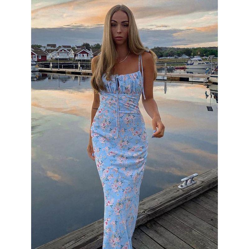 Women's European and American-Style Spring Outing Vacation Spaghetti Straps Floor-Length Dress