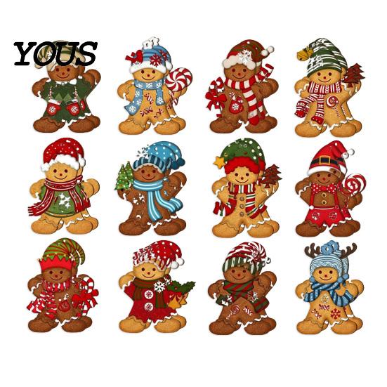 Holiday Scene Layout Accessories Gingerbread Man Wooden Pendant for Christmas Tree Decoration, Rustic Xmas Hanging Traditional Crafts Ornaments