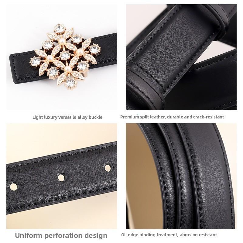 Female Leather Belt With Water Drilled Embellishments For Casual Wear And Dresses