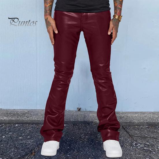 Pantaloni din piele artificială pentru bărbați, cu talie mijlocie, largi, netezi, de culoare uni, stil hip hop, pantaloni evazați de performanță de petrecere în club