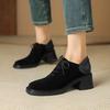 Fashion NEW Spring/Autumn Women Shoes Square Toe Chunky Heel Casual Shoes Sheep Suede Leather Shoes for Women Retro Lace Up Women Pumps