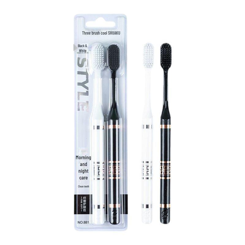 National Trend Black & White Couple Toothbrush Family Pack - Soft Bristles for Deep Cleaning, Premium Adult Home Set, Individually Packed