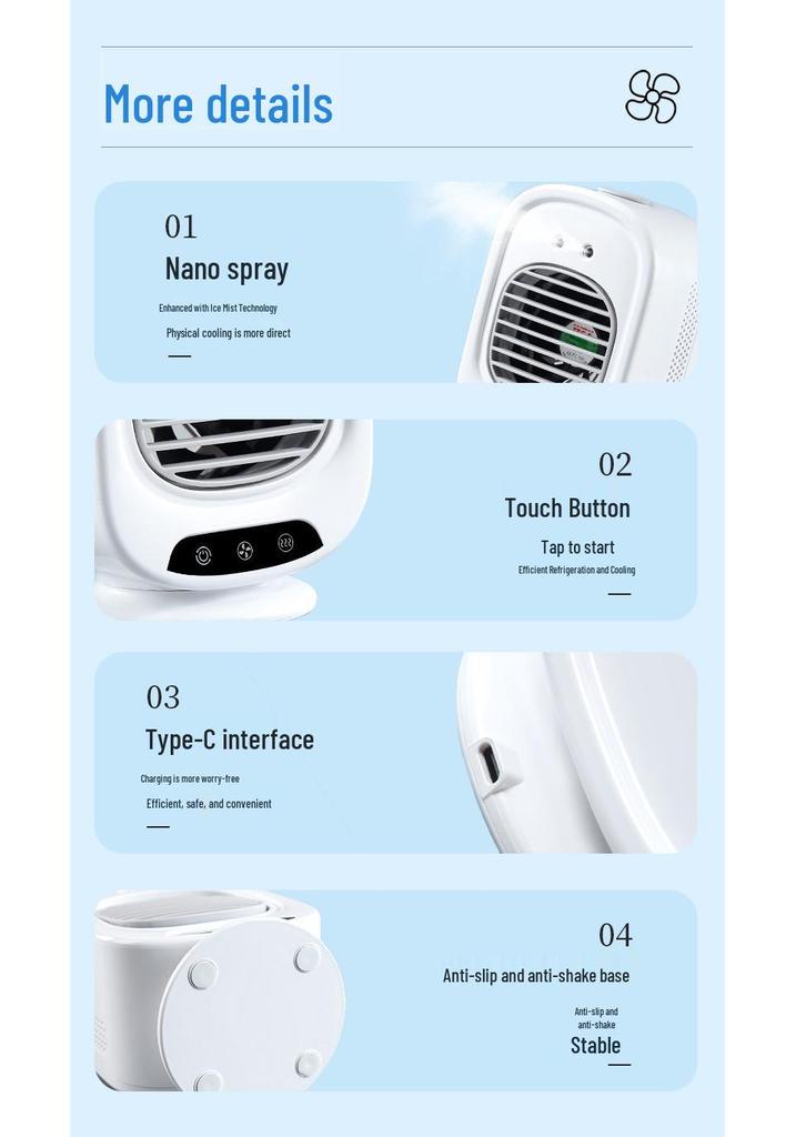 Portable Mini Air Conditioner Fan with Humidifier – Desktop Electric Spray Cooling Fan