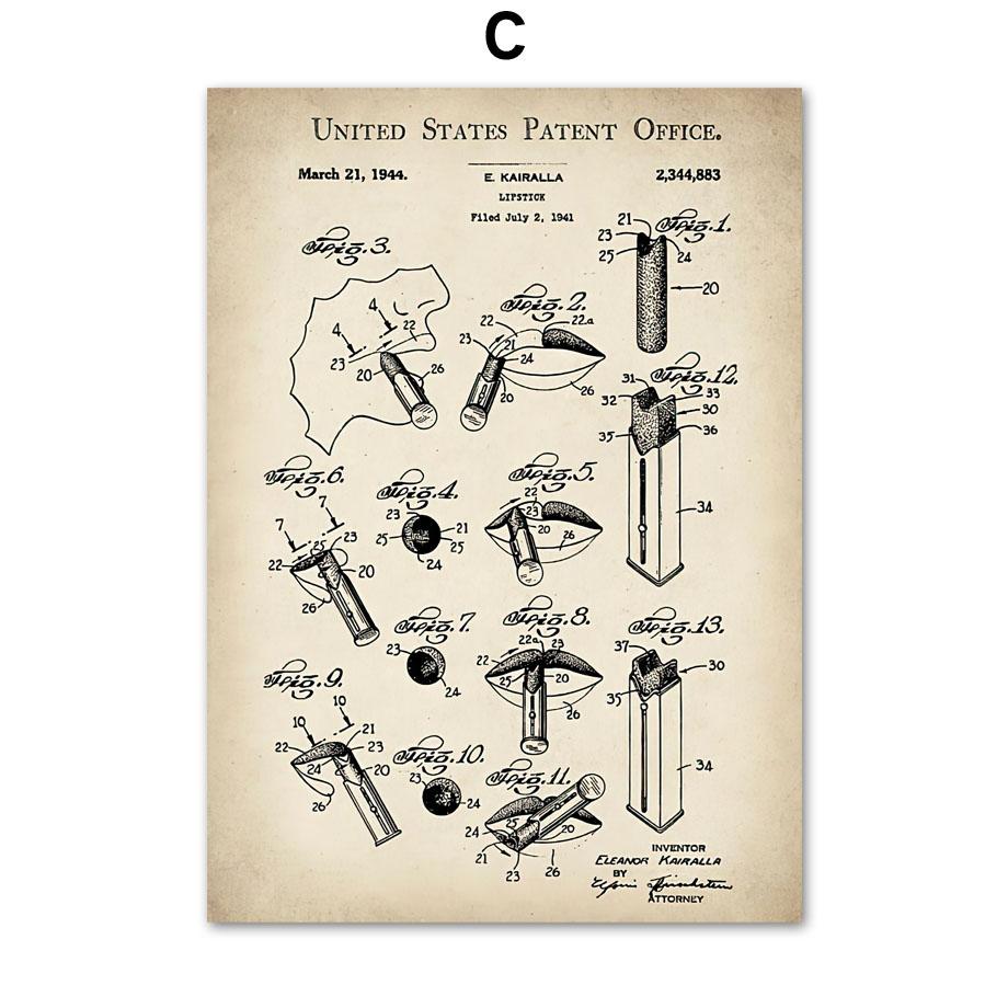 Fashion Makeup Patent Mascara Blueprint Wall Art Print Canvas Painting Nordic Poster Wall Pictures Beauty Salon Shop Room Decor