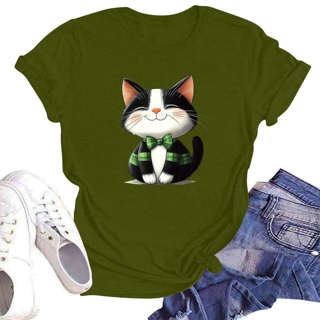 Women's Fashion Printed Round Neck Short Sleeve T-Shirt Pullover Top