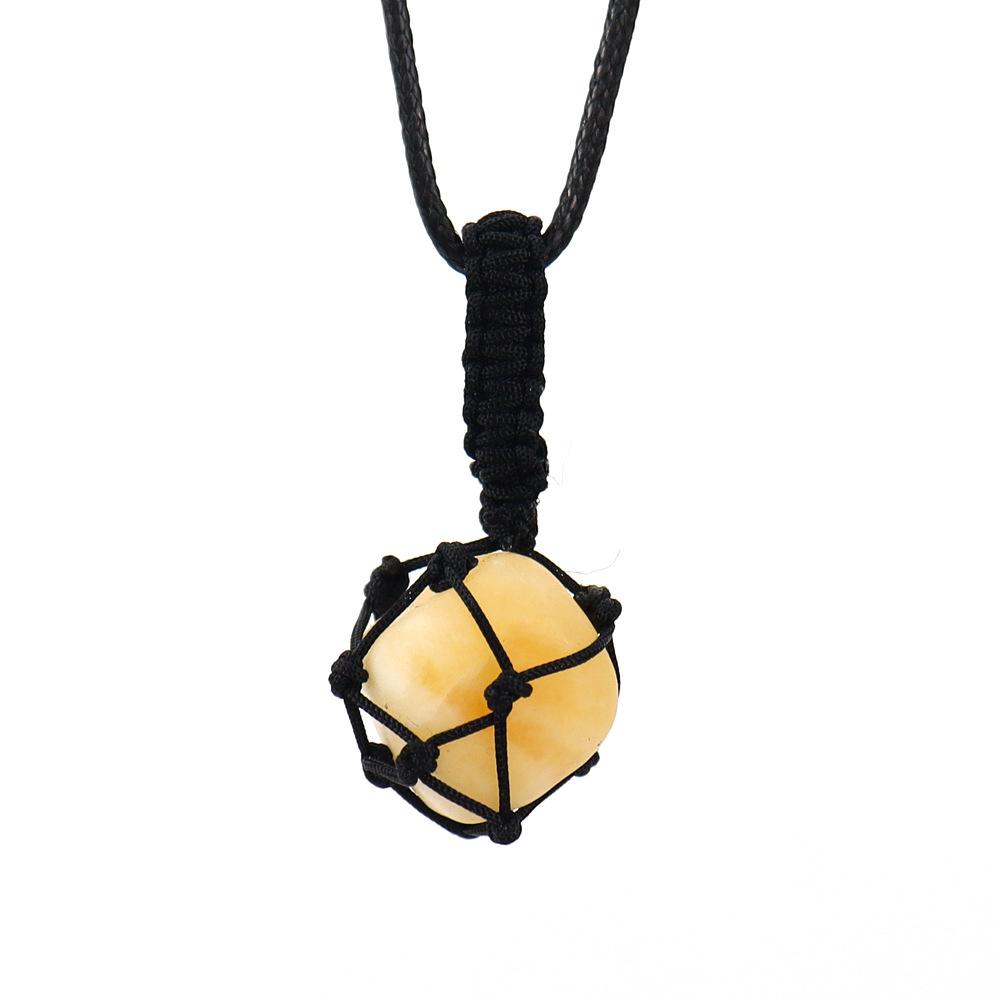 Hand-Woven Crystal Rough Stone Natural Stone Black Mesh Pocket Necklace Mesh Pocket Sweater Chain N702