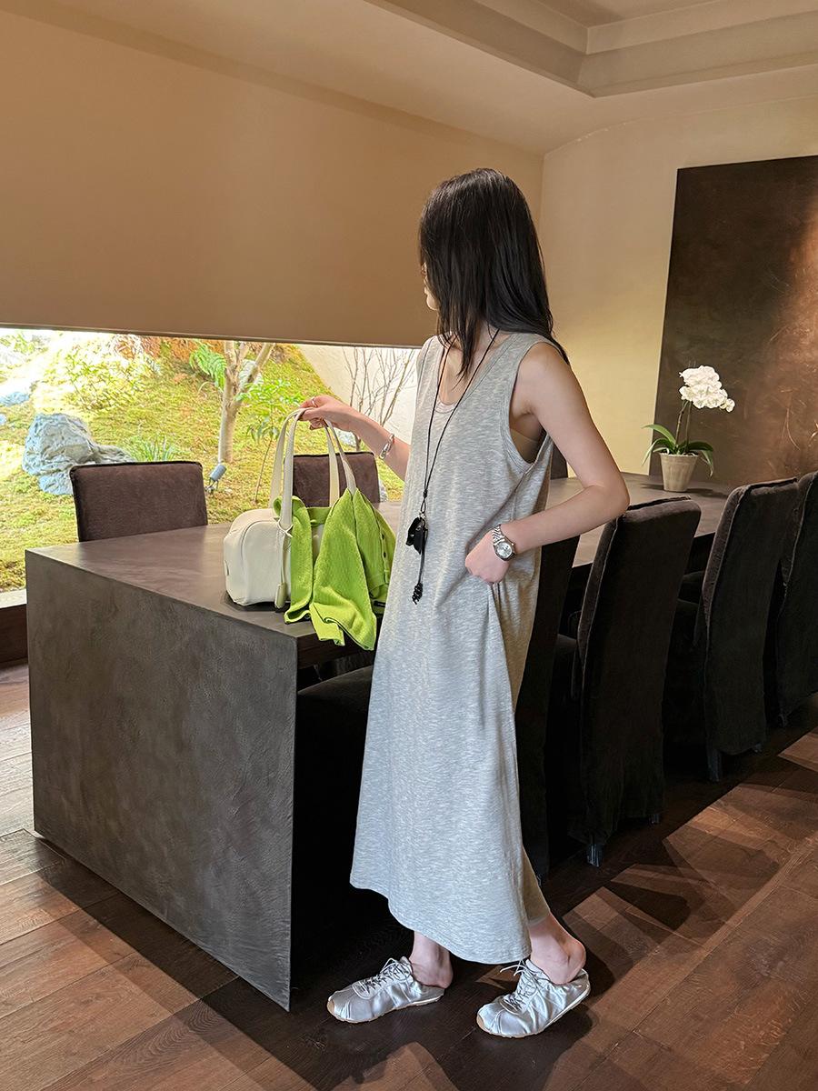 

Li Nuochun Korean Casual Color Block Striped Sleeveless Dress for Women - 2026 Trendy Drapey Long Skirt Large