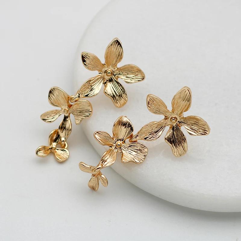 Three Metal Flowers Earrings For Women Long Drop Fashion Cute Jewelry Trendy Textured New Designs Gifts Party Accessories MQ012