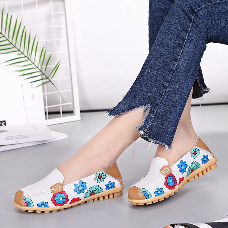 Women's lightweight new printed leather handmade women's shoes Leather breathable sandals Women's flat leather shoes size 44