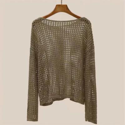 Women's Hollow Knitted Tops With See,through Collar And Thin Sweaters
