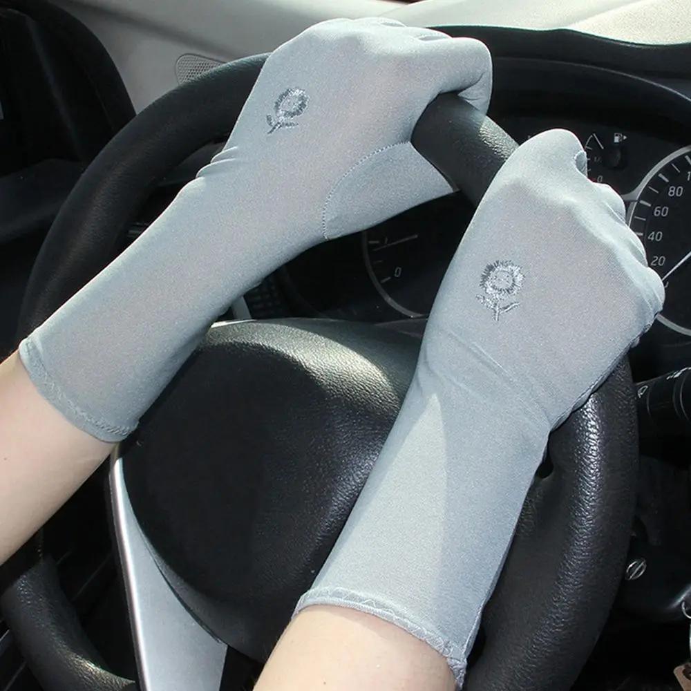 Mid-long Sunscreen Gloves for Women Summer Spring Lady Stretch Anti UV Slip Resistant Driving Gloves Breathable Thin Gloves