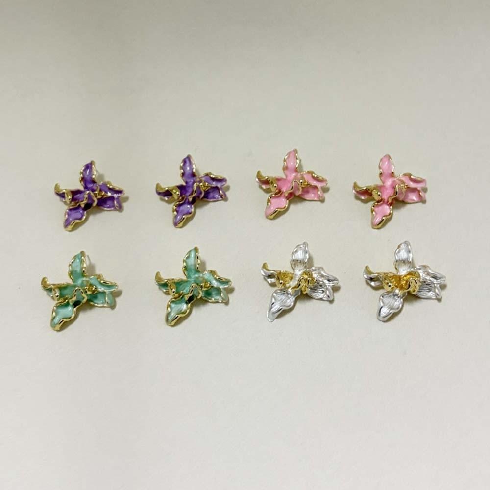 1 Pair Luxury Golden and Silver Earrings Zinc Zinc Alloy Metal Flower Ear Studs Enamel Iris Earrings  for Gift