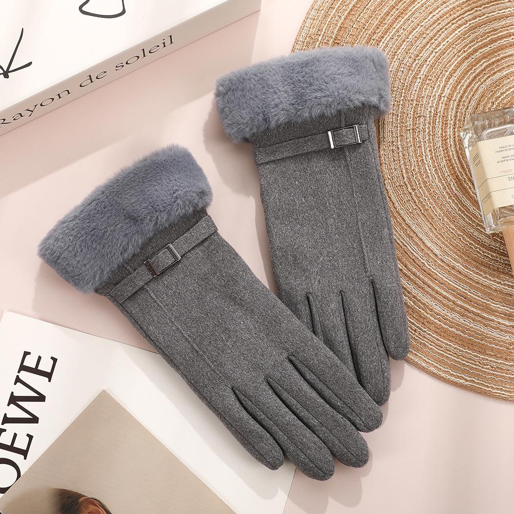 Women's Touchscreen Fleece Cycling Gloves - Cartoon Style, Thickened, Cold Weather Protection