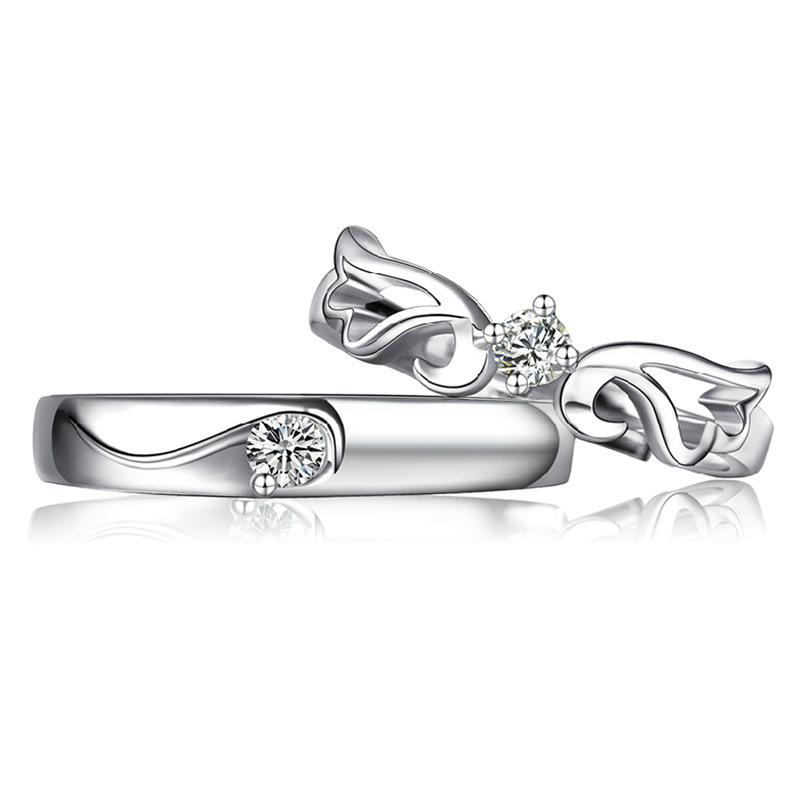 2 Stück 925 Sterling Silber Partnerringe Zirkon Für Damen Herren Exquisit Student Freundin Silber Schmuck Zubehör Hochzeit