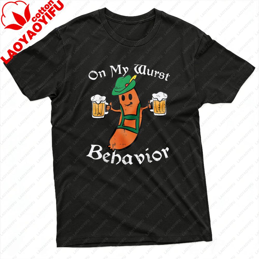Auf meinem schlimmsten Verhalten Oktoberfest Wurst Bier Design T-Shirt Herren T-Shirt Baumwolle Sommer Kurzarm Lässige Mode Oberteile
