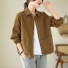 Korean Style Women's Cotton Jacket Versatile Loose Slimming Long Sleeve Solid Color Turn Down Collar