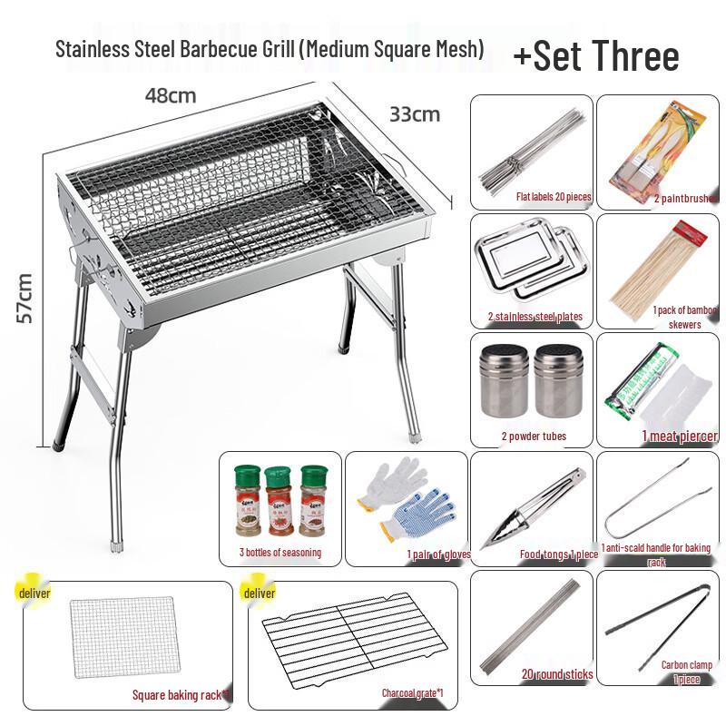 Tri-polar Stainless Steel Folding BBQ Grill