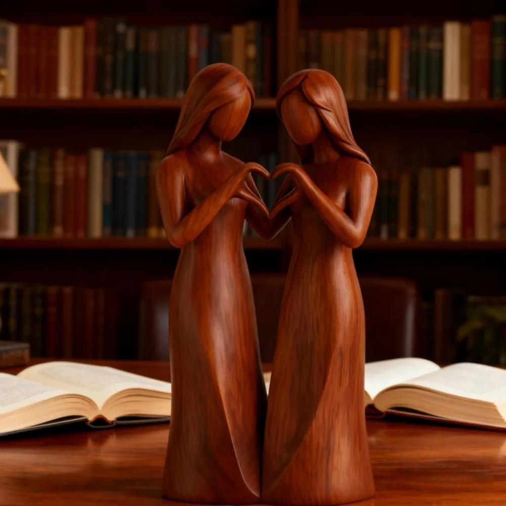Sister Figurine Standing 2/3/4 Women Wooden Sculpture Friendship Gifts for Best Friends Women Desktop Ornament for Home Decor