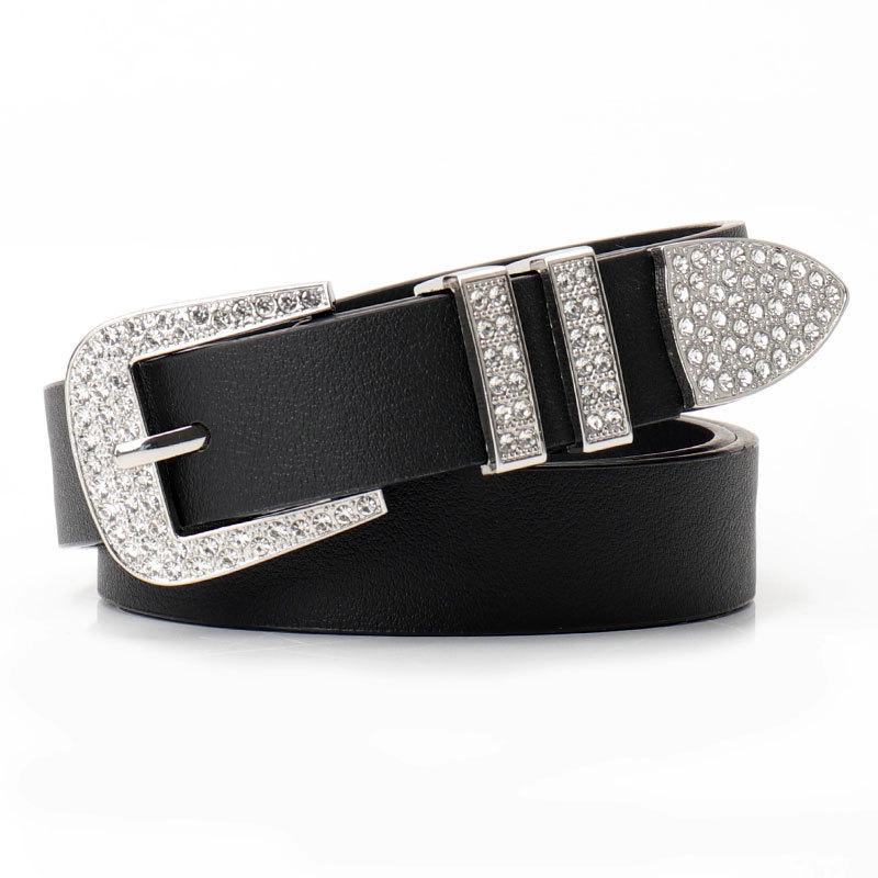 

Европейский и американский ремень из кожи со стразами и заклепками - Темный, Модный, Универсальный для джинсов чёрный