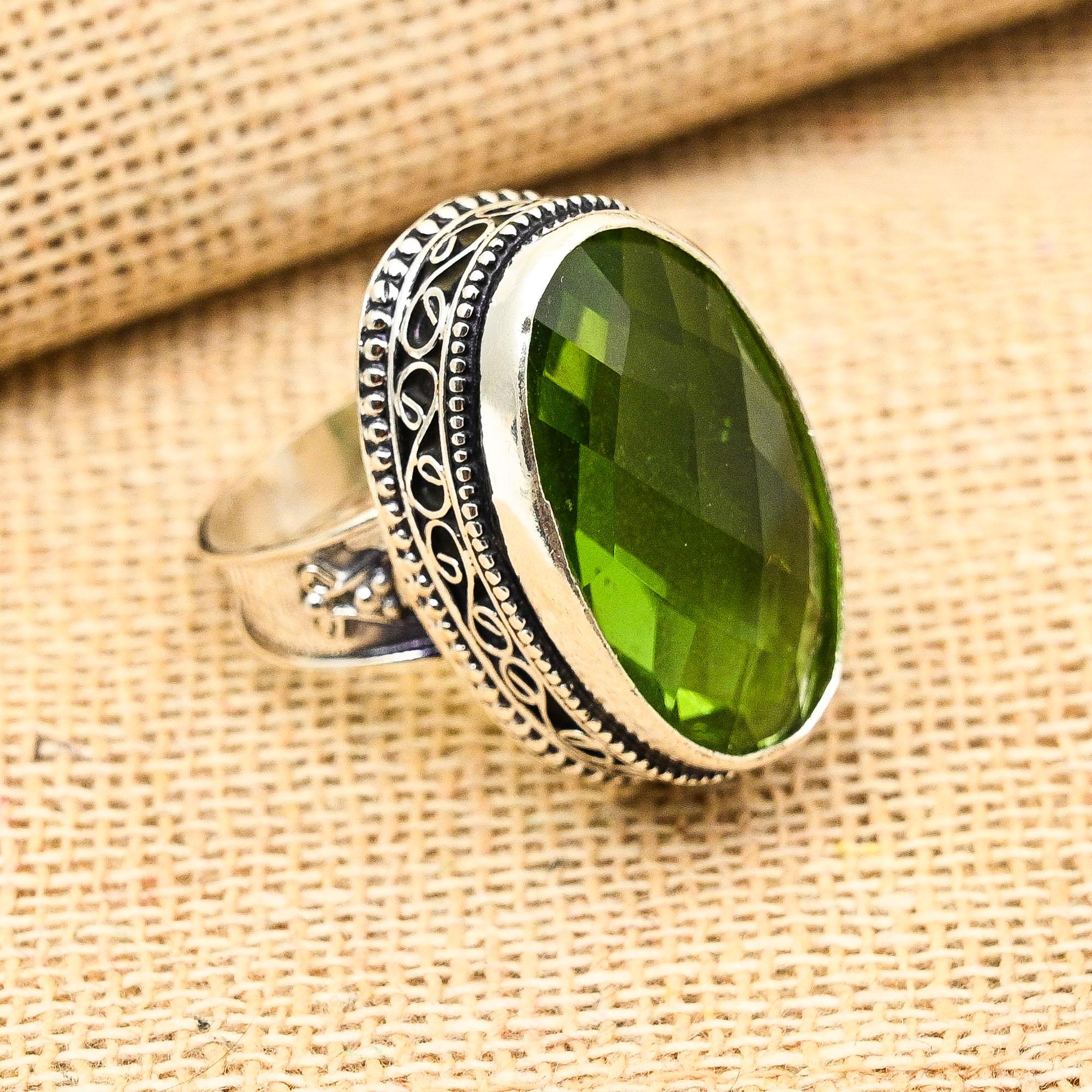 

Удивительный драгоценный камень перидот, кольцо из стерлингового серебра 925 пробы ручной работы, винтажные ювелирные изделия для подарка 12