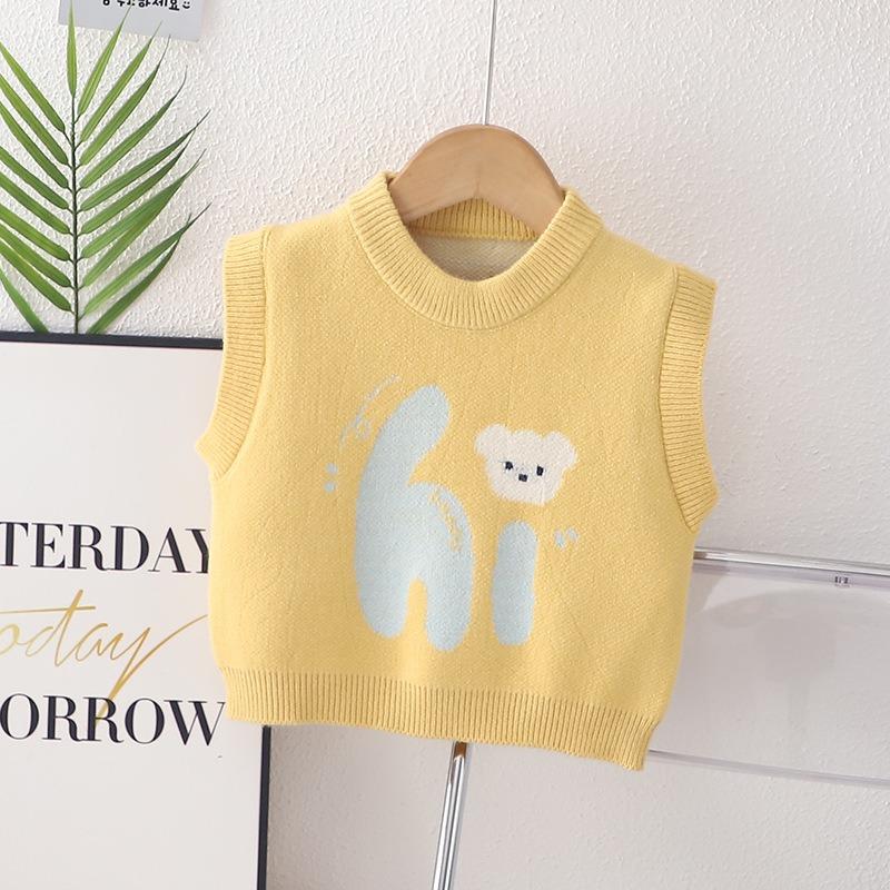 Cartoon Pattern Knit Sleeveless Vest For Infant Toddler Boys And Girls