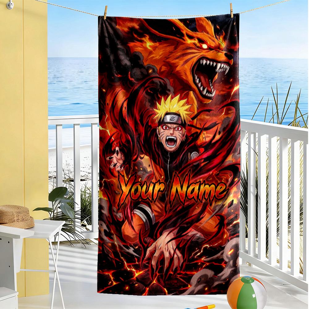 Naruto Character Customize Text Beach Towel High Absorbency & Quick-Dry Perfect for Traveling Yoga Camping and Swimming