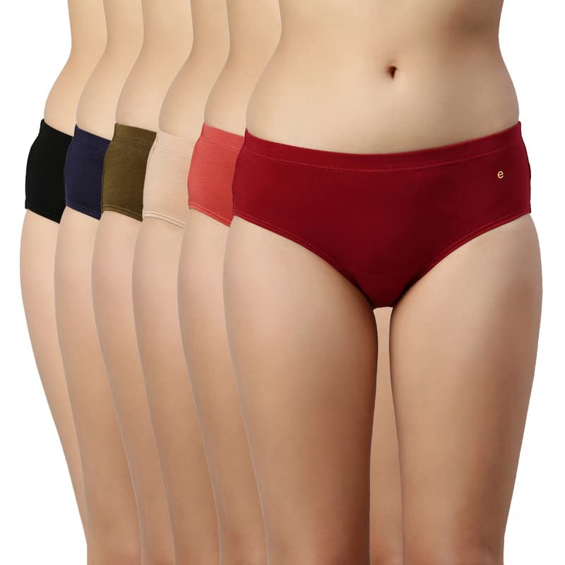Enamor Stretchable Cotton Hipster Panties for Women Pack of 6, Full Coverage Grip Fit with Antimicrobial & Stain Release