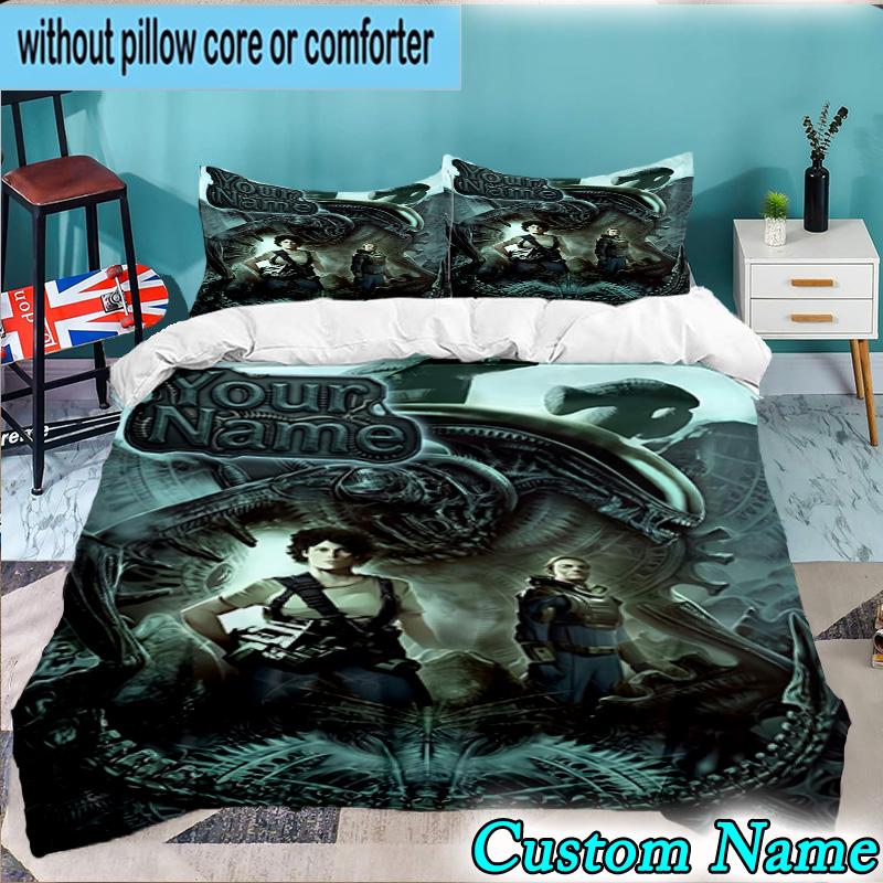 Custom Name 3PCS Alien Fire Bedding Set,Including Duvet Cover And 2pcs Pillowcases Perfect for Bedroom,Dormitory,Fan Christmas gift