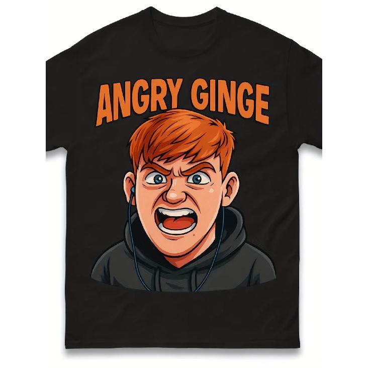 Men s & Women s Funny Angry Ginger Hair Graphic T-Shirt - ANGRY GINGE Print & Ginger Character Design, Loose Fit Short Sleeve Round Neck Breathable S чёрный