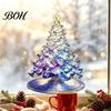 Durable PVC Glass Stickers Stained Style Christmas Tree Static Window Cling, Gradient Starry Sky Waterproof Ornaments Xmas Sticker, Reusable