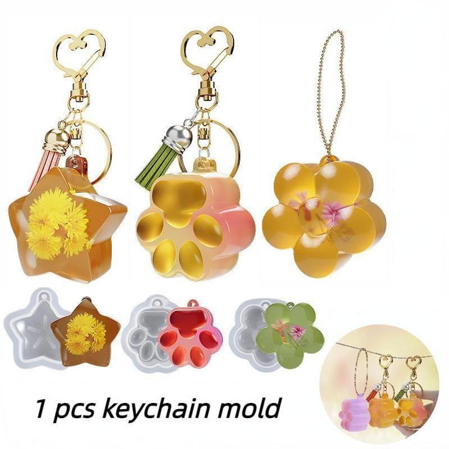 1 Pcs Diy Keychain Drip Mold Resin Flower Cat Claw Pentagram Pendant Silicone Mold Wholesale