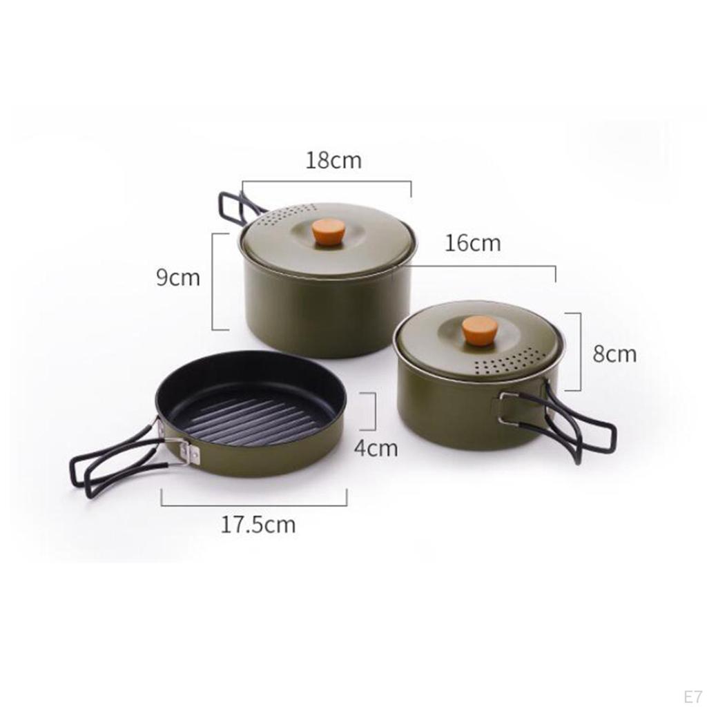 3 Pieces Camping Cooking Set Cookware Pots and Pans for Campfire