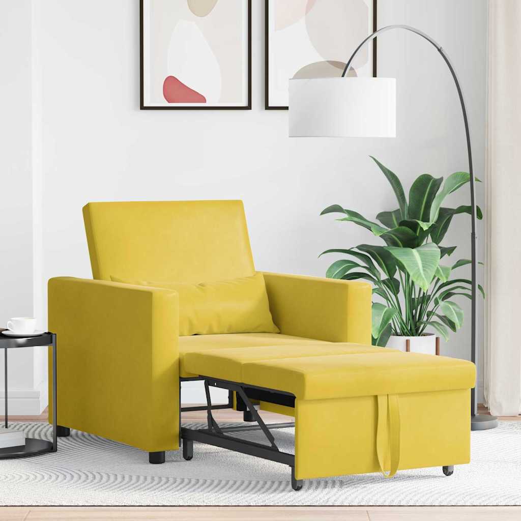 Extendable Single Sleeper Sofa with Wheels Yellow Velvet