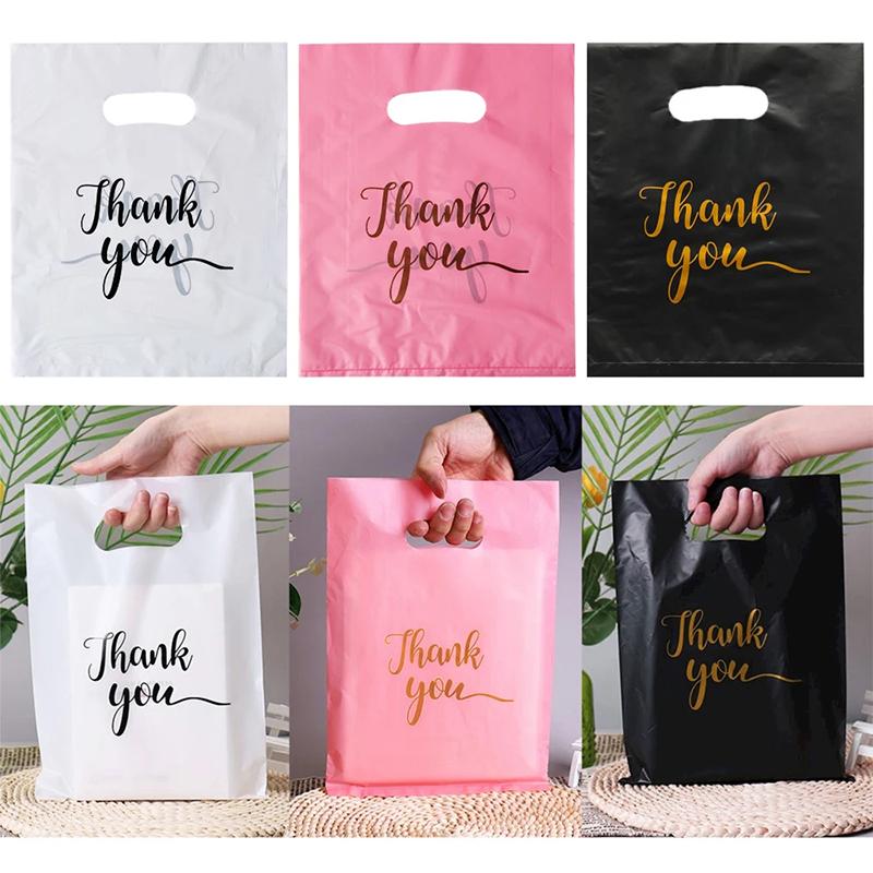 100Pcs Thank You Gift Bags Plastic Wedding Birthday Party Treat Bags Favors Small Business Shopping Candy Cookie Packaging