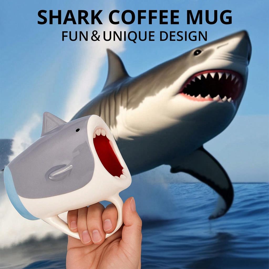 13,5 oz Lustige Hai Keramik Kaffeetasse, Niedliche Grau Weiße Cartoon Handgefertigte Figur Teetasse Neuheit Kaffeetasse mit Henkel für Feiertags- Geburtstagsgeschenke