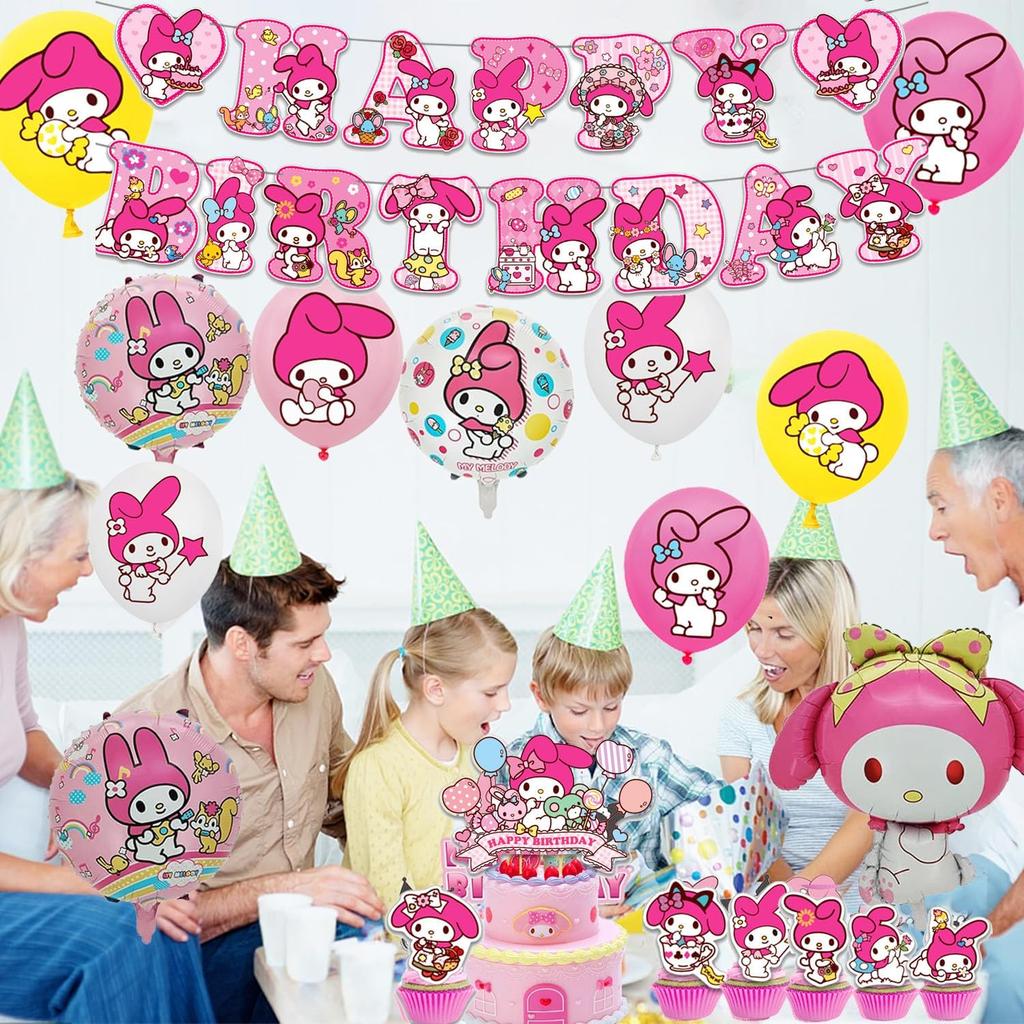 Melody Birthday Party Decorations, Kawaii Cartoon Party Supplies with Banner, Cupcake Cake Toppers and Foil Balloons Party Favors for Fans Birthday